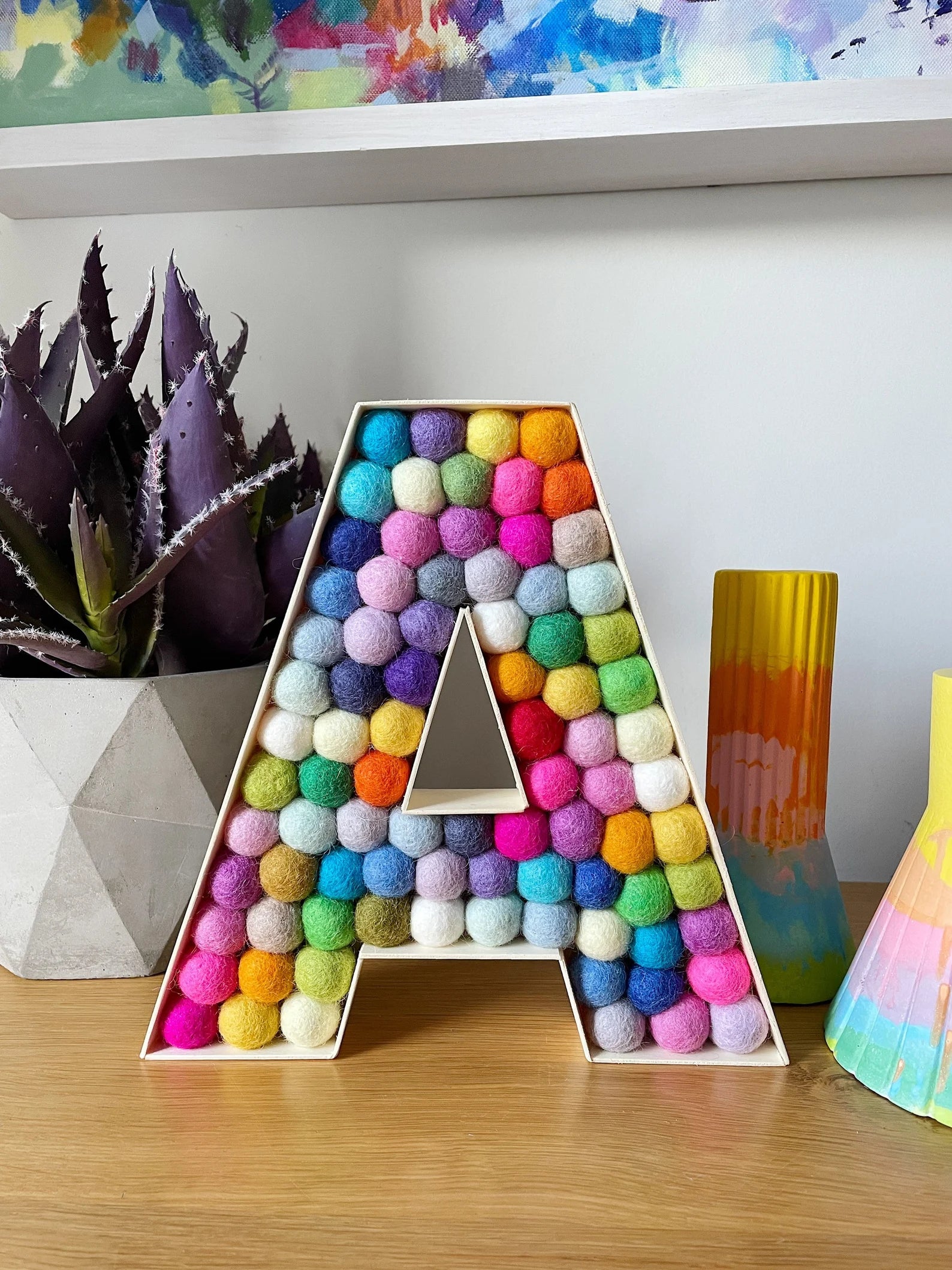 Wood Letters with Wool Felt Balls